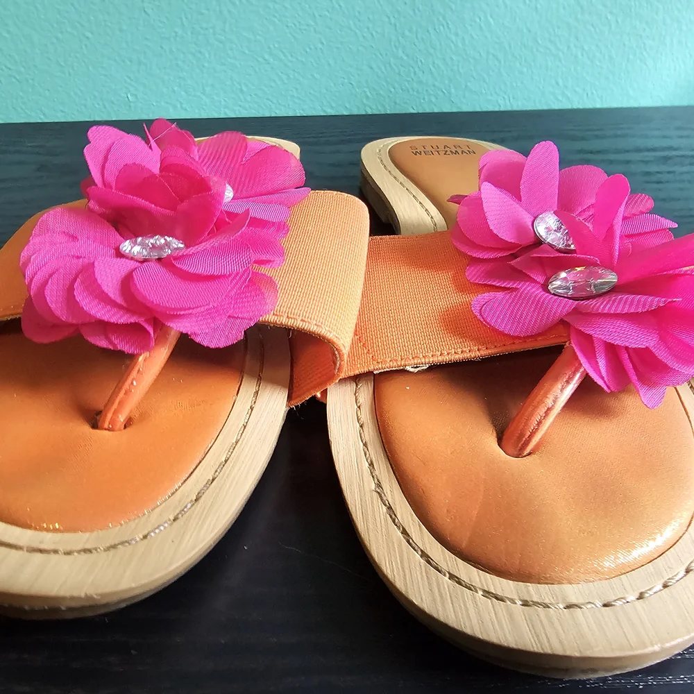 Stuart Weitzman Orange Sandals with Pink Floral Kids Size 3 - Picture 5 of 8